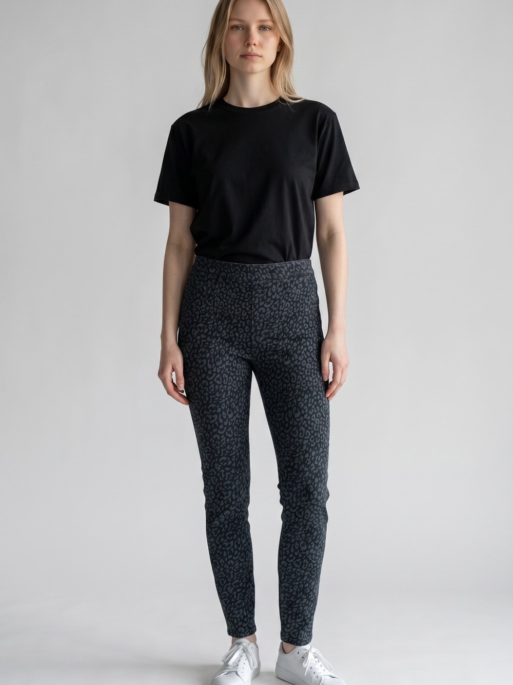 SPANX Black and Blue Animal-Print Ponte Leggings